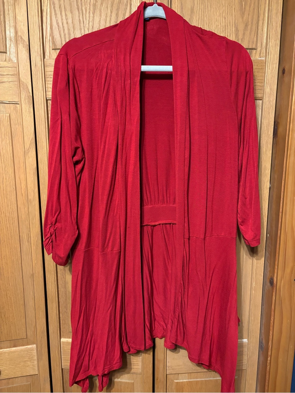 Apt. 9 Red Draped Open-Front Cardigan
